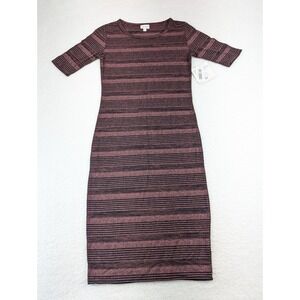 LuLaRoe Julia Dress  Brown, Black, Rust‎  Striped NWT XS